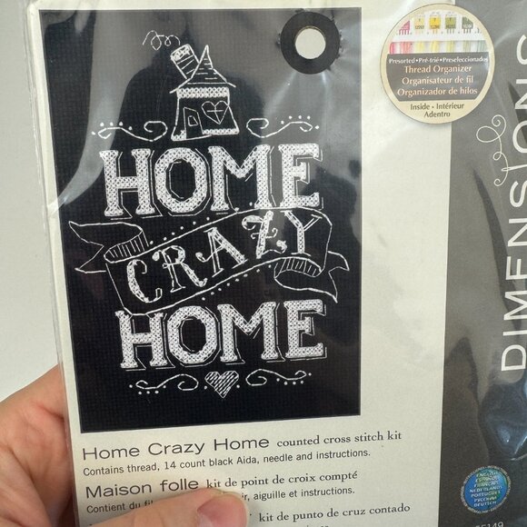 Dimensions Counted Cross Stitch Kit Home Crazy Home Funny 5x7 Black White Decor - Picture 7 of 10